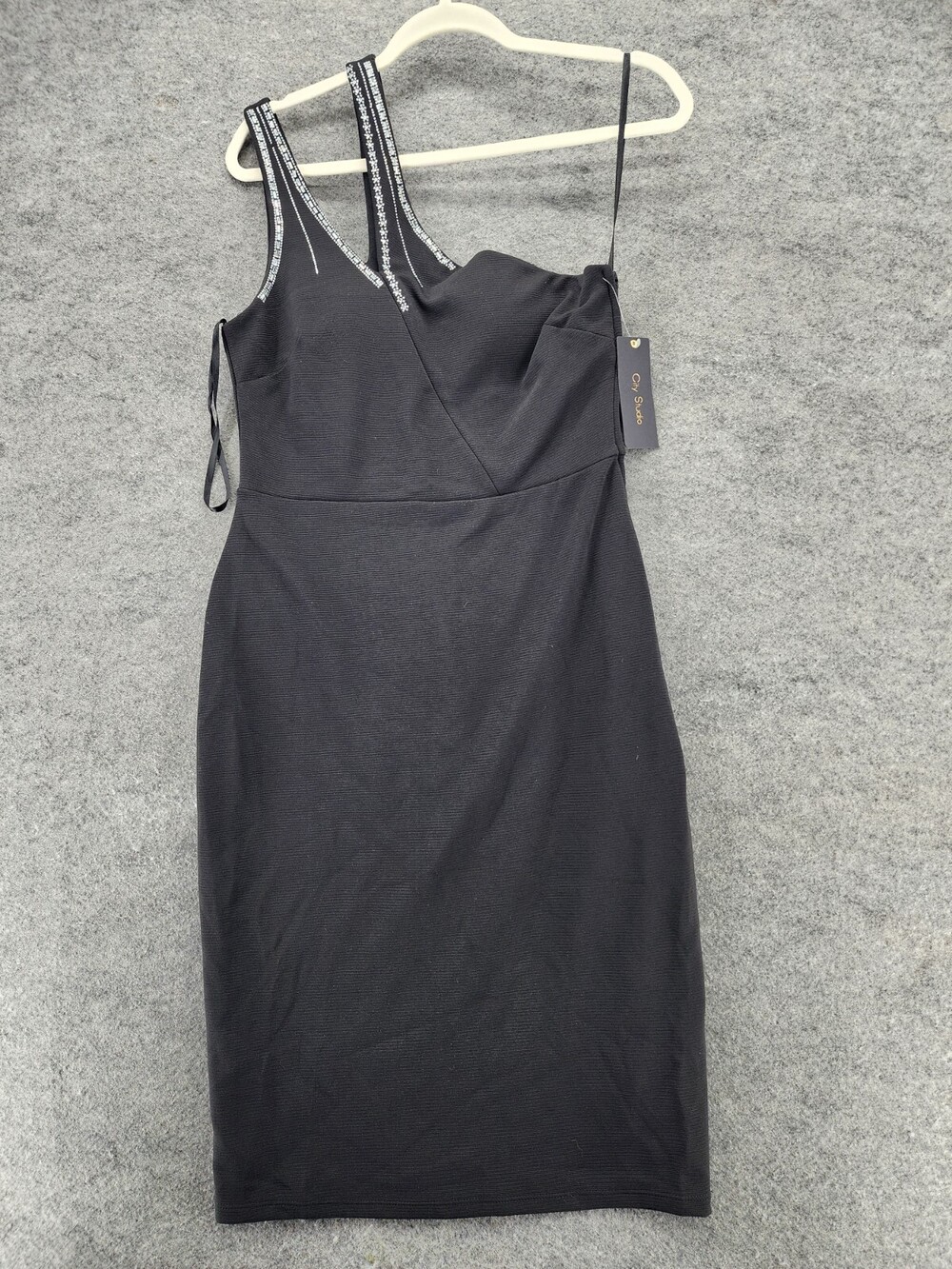 City Studio Dress Womens Juniors 9 One Shoulder Black Sheath